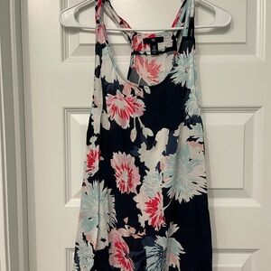 GAP Navy Floral Racerback Tank with Pink & Light Blue Blooms
